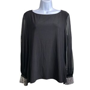 Vintage Nicole Miller Women's‎ Black Evening Blouse Size XL Pearl Cuffs Flowy